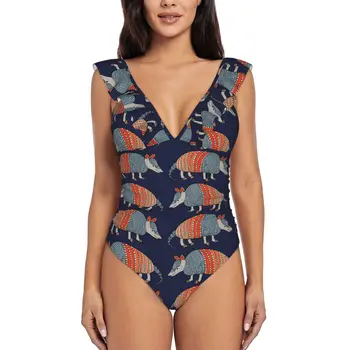 Модное женское бикини с рисунком броненосца, цельные пляжные купальники, купальники с V-образным вырезом