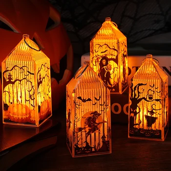 Светодиодный светильник на Хэллоуин, портативный ночник, декоративная лампа в виде тыквы-ведьмы, имитирующий Пламя Ручной фонарь для праздничного украшения сада