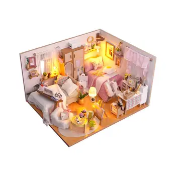 Деревянные миниатюрные наборы для кукольного домика, сделанные своими руками, Подарки на день рождения, предметы коллекционирования с мебелью и украшениями, обучающая игрушка, Творческая спальня