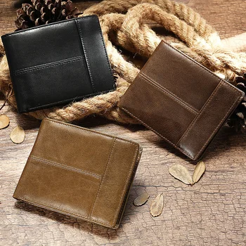 Новый мужской кошелек, держатель для кошелька из натуральной кожи, бизнес-противоугонная кредитная карта Rfid, короткая мужская тонкая сумка для монет