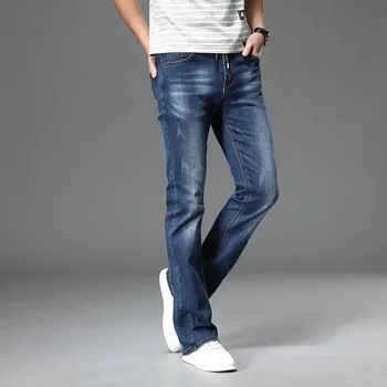 2023 Новые модные расклешенные джинсы Брюки свободного кроя с эластичной резинкой на талии рваные Длинные расклешенные брюки для мужчин Синие джинсы Hommes Бесплатная доставка