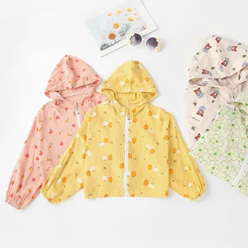 Детская солнцезащитная одежда из чистого хлопка 2023, Летний тонкий дышащий топ, детское пальто для девочек и мальчиков, Солнцезащитная одежда