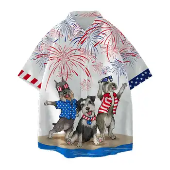 Jumeast 4 Июля День Независимости Гавайская Рубашка Для Мужчин Cutecore Dog Женские Рубашки Aloha Pig YK2 Блузка Молодежная Одежда Рубашка