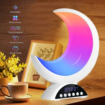 Ночник Bluetooth Динамик Сенсорное управление Цветная звуковая панель Прикроватная тумбочка Лампа Будильник Музыкальный плеер для декора детской спальни