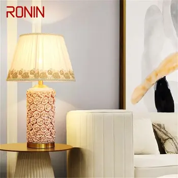 Керамические настольные лампы RONIN Розовая Роскошная Латунная Тканевая настольная лампа домашнего декора для гостиной, столовой, спальни