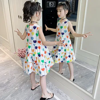 2023 Корейское Летнее Детское Цельное платье, Детское Платье Без рукавов, Детский Сарафан, Платья Для маленьких Девочек, Модная одежда Для девочек
