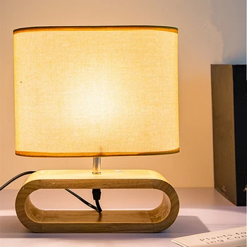 Штепсельная вилка ЕС/США Креативная прикроватная светодиодная настольная лампа из массива дерева, настольная лампа для кабинета, ночник для спальни с тканевым абажуром (без лампы накаливания)