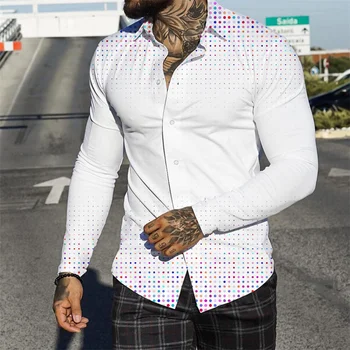 2023 Новая Мужская рубашка с длинным рукавом в горошек с 3D Принтом, Мужская Социальная Роскошная Мужская одежда, Гавайская Элегантная Классическая мода S-6XL