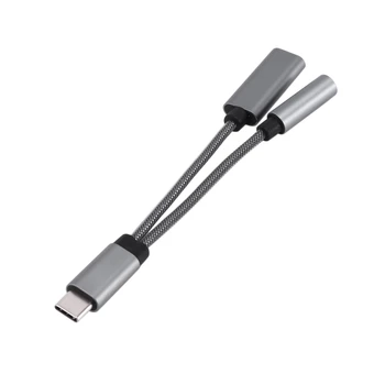 Адаптер 2 в 1 для подключения наушников от USB C до 3,5 мм, Аудиокабель с Быстрой Зарядкой PD 60 Вт для Galaxy S21 S20 Ultra S20 Gray