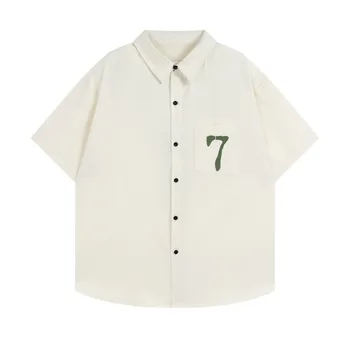 Американский модный бренд, Простая рубашка с короткими рукавами с цифровым принтом, мужская и женская Уличная Свободная пара, рубашка с короткими рукавами, пальто