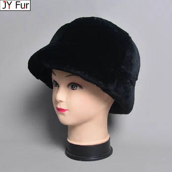 Утепленная теплая шапка из натурального меха кролика Рекс, зимняя женская меховая шапка, роскошные пушистые однотонные шапки