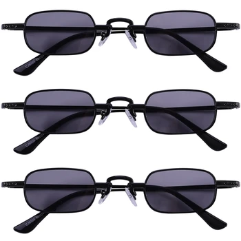 3X Ретро-панк-очки Прозрачные квадратные солнцезащитные очки Женские Ретро-солнцезащитные очки мужские В металлической оправе-Черный и черно-серый