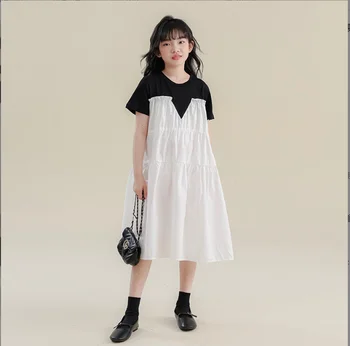2023 новое платье в стиле пэчворк для девочек, летнее хлопковое платье хорошего качества, модные платья для девочек от 5 до 12 лет E862