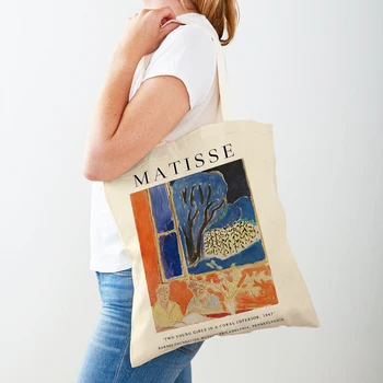Винтажная Ваза Матисса, Абстрактный пейзаж, Скандинавская сумка для покупок С двойным принтом, Женская сумка-тоут, Повседневные Холщовые Женские сумки для покупок
