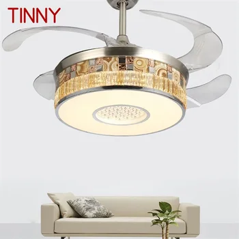 Миниатюрный потолочный вентилятор, невидимый с дистанционным управлением, современная роскошная светодиодная лампа с золотым рисунком для дома