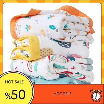 Детские одеяла из 100% хлопка с мультяшным рисунком, 6-слойная хлопчатобумажная марля, пеленальное одеяло для новорожденных, салфетки для душа 110x110 см