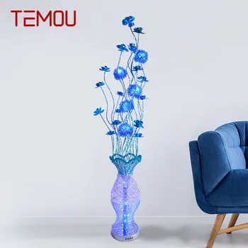 Торшер TEMOU Nordic Blue Современное искусство Гостиная Спальня Алюминиевая Проволока Светодиодный Декоративный светильник с цветочным рисунком в романтической сельской местности