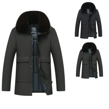 Зимнее мужское пальто 2023 года, Новый стиль, утолщенное теплое пальто с меховым воротником, Высококачественная уличная ветровка, мужская куртка с воротником-стойкой