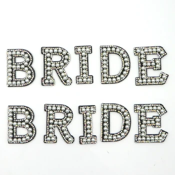 1 комплект нашивок с буквами из черного жемчуга и горного хрусталя для невесты, 3D, ручной работы, сделай сам, для свадебного украшения