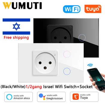 Tuya Smart WiFi Light Сенсорный выключатель с израильской розеткой 16A Настенная вилка Smart life Пульт дистанционного управления Работа с Alexa Google Home