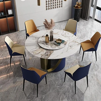 Обеденный стол Rock Board с поворотным столом, светильник, Роскошный Современный минималистичный Домашний Круглый кухонный стол и стулья для маленькой квартиры