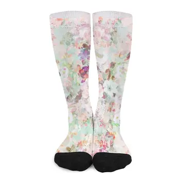Розовые акварельные носки с винтажным цветочным узором, длинные носки, мужские забавные носки, женские носки до щиколоток в стиле хип-хоп