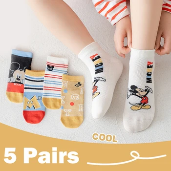 5 Пар летних детских носков Disney с мультяшным Микки для мальчиков, короткие носки, милые носки для девочек, хлопковые детские весенне-летние носки от 1 до 12 лет