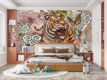 Изготовленные на Заказ По Размеру Элегантные Обои Chinoiserie Tiger Removeble, Стильная Азиатская Художественная Фреска Badroom, Самоклеящаяся Стена Детской Комнаты M