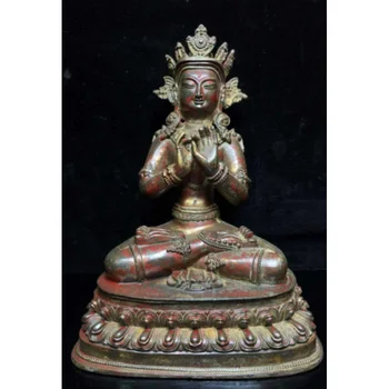 Коллекция Китайский Тибетский буддизм Бронзовая позолоченная статуя Будды Авалокитешвары Статуя Богини Гуаньинь