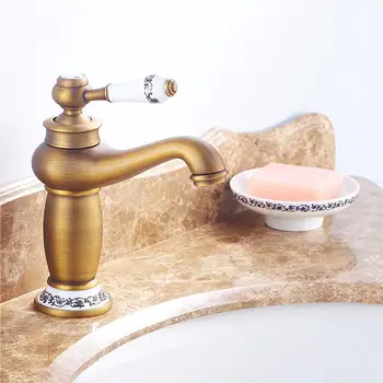 Смеситель для раковины в ванной комнате, смеситель из античной бронзы и латуни, кран из цельной меди класса люкс в европейском стиле