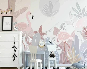 beibehang Индивидуальные новые скандинавские обои с ручной росписью абстрактных листьев растений Фламинго для спальни в помещении