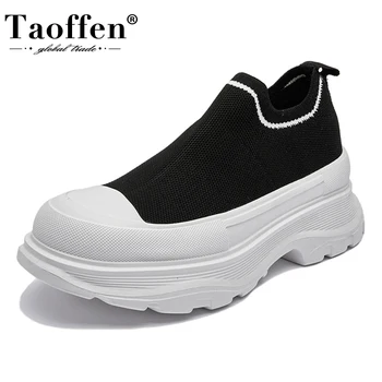 Женские кроссовки Taoffen на платформе, без застежки на толстой подошве, увеличивающие рост, Модные женские ботильоны на танкетке, Повседневная вулканизированная обувь