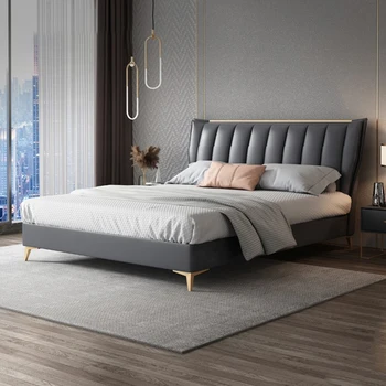 Легкая роскошная двуспальная кровать, высококачественные эластичные прикроватные тумбочки, современная кровать размера 