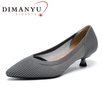 Женская обувь DIMANYU на среднем каблуке 2023, Летняя Новая дышащая трикотажная обувь, женская мода, Пикантные сетчатые модельные туфли, женские