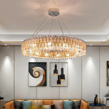 Новый светильник класса люкс K9 Crystal Chrome Атмосферная Дизайнерская лампа для гостиной, спальни, столовой, металлическая круглая эллипсовидная люстра