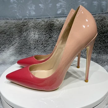 Коллекция Gradient Colors, женские вечерние туфли на высоком каблуке с острым носком, модные дизайнерские удобные туфли-лодочки на шпильке без застежки