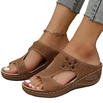 Женские босоножки Летние босоножки в стиле ретро на каблуке, туфли на танкетке Для женщин, тапочки, летняя обувь на каблуке, женские туфли на танкетке Zapatos Mujer