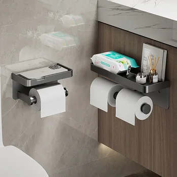 Большой держатель для туалетной бумаги, настенный держатель для рулонов бумаги с лотком для хранения, Органайзер для унитаза, подставка для телефона, Аксессуары для ванной комнаты