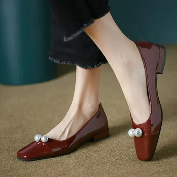 BCEBYL / 2023; Летние Модные Новые Женские Повседневные Простые туфли на плоской подошве с квадратным носком и двумя Удобными однотонными Жемчужными туфлями на низком каблуке