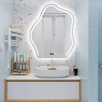 Умные зеркала для ванны со светодиодной подсветкой С нерегулярной подсветкой Большие современные зеркала для ванны с сенсорным креплением Espejo De Tocador Room Decor WW50BM