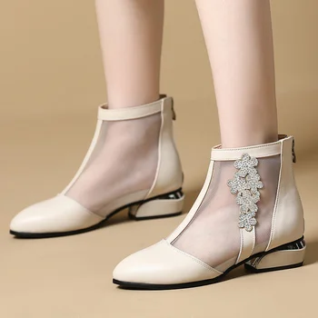 Женские крутые ботинки из натуральной кожи в этническом стиле, дышащие сандалии из воловьей кожи, женские туфли на плоской подошве с мягкой подошвой и отверстиями