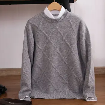 Осень-зима 2023, Новый мужской однотонный вязаный свитер с круглым вырезом, повседневный Мягкий Модный пуловер из чистой шерсти, трикотаж D97