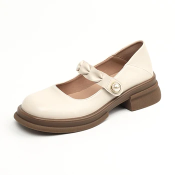 Maryjanewomen's Shoes 2023 Весна и осень Новые Легкие Маленькие Кожаные туфли Fairy Wind На толстом каблуке в британском стиле