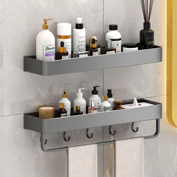 Полка для ванной без сверления, Двухслойный алюминиевый настенный органайзер из оружейного металла для туалетов и ванных комнат