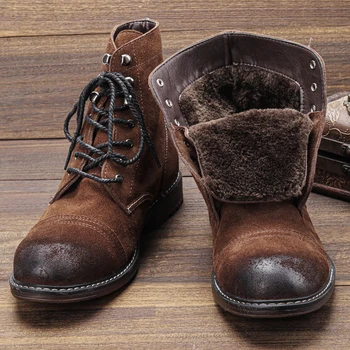 Мужские зимние ботинки из натуральной кожи, ботинки десантника в американском стиле, мужские ботинки по щиколотку из мягкой кожи
