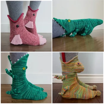 Готовые вязаные носки из крокодиловой кожи, Рождественские Вязаные носки из крокодиловой кожи, носки с акулами, грелки для пола