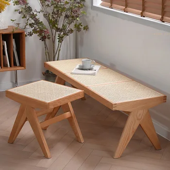 Длинная скамейка для плетения из лозы, обеденный стул для гостиной, Маленькая Скамейка для обмена обуви из массива дерева в Японском доме, Низкая Скамейка для мебели