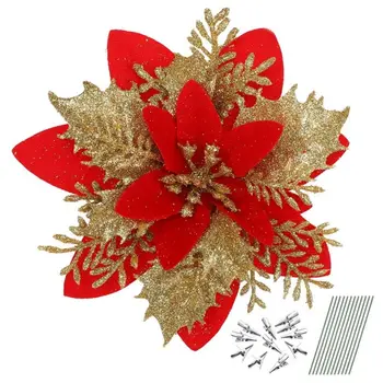 Золотой / серебристый Рождественский цветок, розовый / синий, похожий на снежинку, цветы Рождественской елки, Пластик / полиэстер / нетканый материал