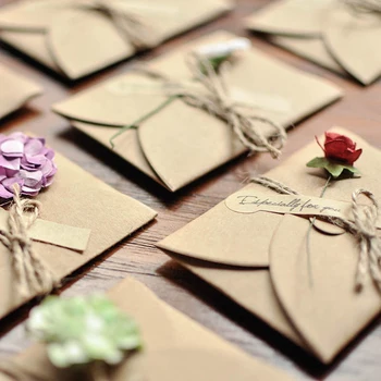 Поздравительная открытка-приглашение в стиле ретро с сухим цветком и конвертом из Крафт-бумаги DIY на День Святого Валентина, Конверт для приглашения на свадьбу