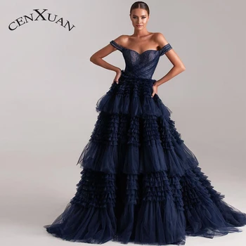 CENXUAN/ Элегантные Многоуровневые платья с открытыми плечами для официальных мероприятий, бальные платья с блестками и открытой спиной 2023 года, Vestido De Noche